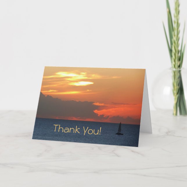 Sonnenuntergang Wolken und Segelboot "Danke! Dankeskarte (Vorderseite)