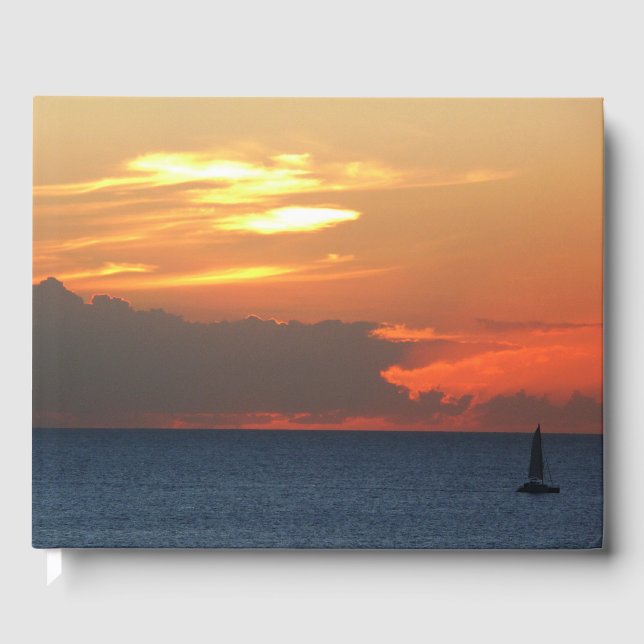 Sonnenuntergang Wolken und Segelboot Seascape Gästebuch (Vorderseite)