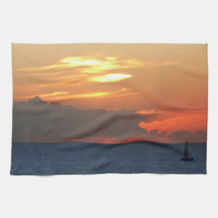 Sonnenuntergang Wolken und Segelboot Seascape Küchentuch