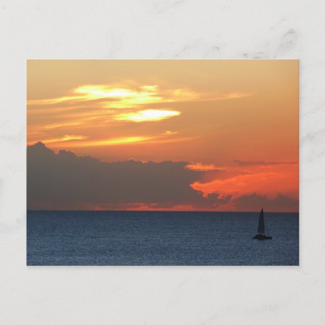 Sonnenuntergang Wolken und Segelboot Seascape Postkarte (Vorderseite)