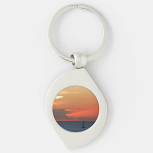 Sonnenuntergang Wolken und Segelboot Seascape Schlüsselanhänger
