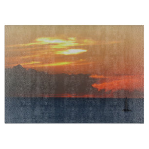 Sonnenuntergang Wolken und Segelboot Seascape Schneidebrett