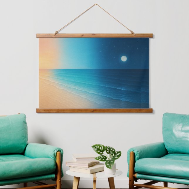 Sonnenuntergang zum Mondlichtmeer Wandteppich Mit Holzrahmen (Wohnzimmer)