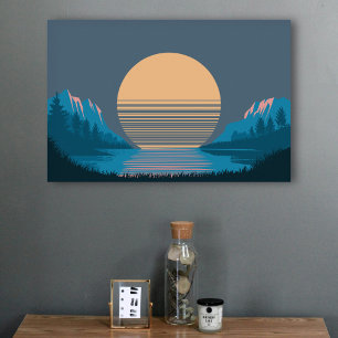 Sonnenuntergang zwischen Bergen und See Poster
