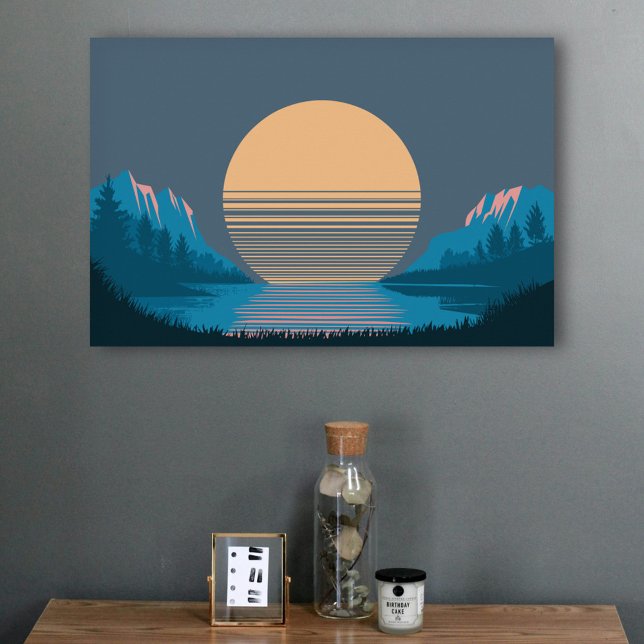 Sonnenuntergang zwischen Bergen und See Poster (Sunset between Mountains and Lake Poster)