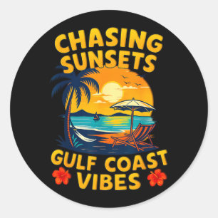 Sonnenuntergänge Gulf Coast Vibes Retro Strand Runder Aufkleber