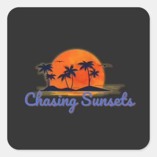 Sonnenuntergänge jagen – Tropische Sommer-Vibes 20 Quadratischer Aufkleber