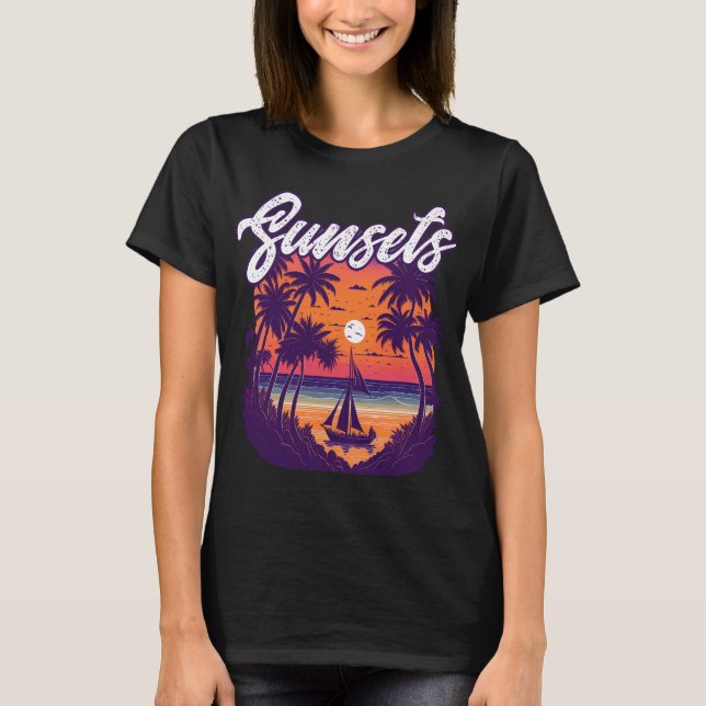Sonnenuntergänge - Palmen sehen Seitenlandschaft T-Shirt (Vorderseite)