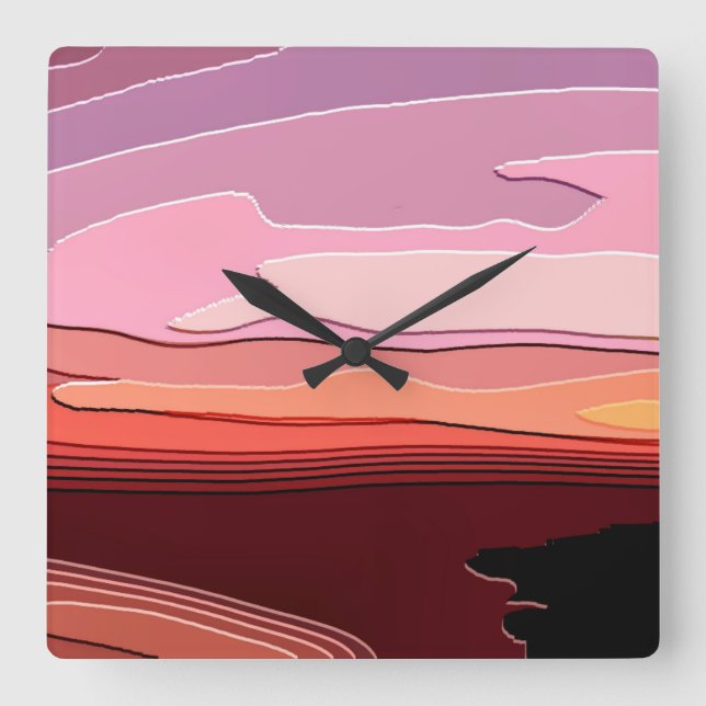 SONNENUNTERGÄNGE QUADRATISCHE WANDUHR (Vorderseite)