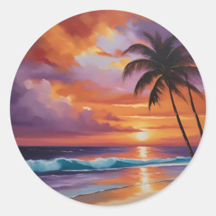 Sonnenuntergänge - tropischer Strand Runder Aufkleber