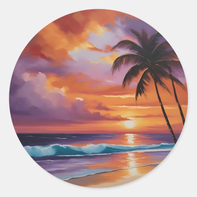 Sonnenuntergänge - tropischer Strand Runder Aufkleber (Vorderseite)