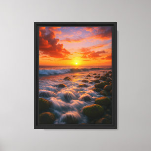 Sonnenuntergänge über der felsigen Küste Leinwanddruck