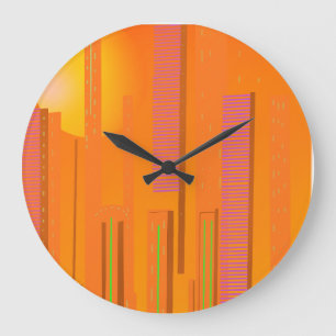 Sonnenuntergänge über einer cyberpunk futuristisch große wanduhr