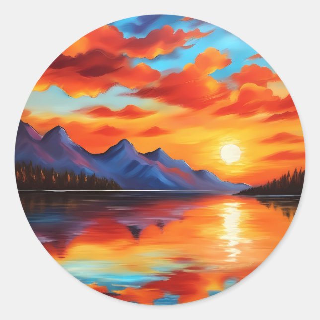Sonnenuntergänge und Berge Runder Aufkleber (Vorderseite)
