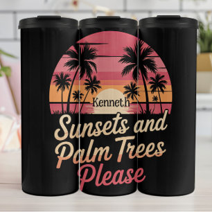Sonnenuntergänge und Palmen bitte" - Retro Beach V Thermosbecher