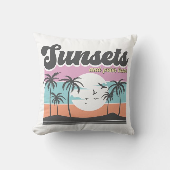 Sonnenuntergänge und Palmen Kissen (Vorderseite)