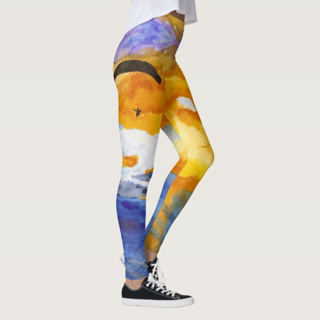 Sonnenunterganggleitschirmfliegen über dem Wasser Leggings (Rechts)