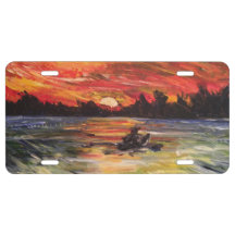 Sonnenuntergangkayaker-Malerei auf Kfz-Kennzeichen
