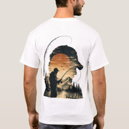 Sonnenuntergangs-Angler Retro-Angeln-Silhouette T-Shirt