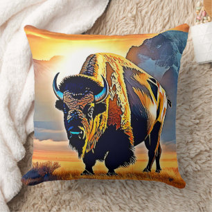 Sonnenuntergangs-Berg-Bison-Kunstdesign Kissen
