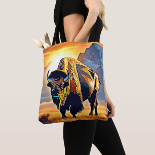 Sonnenuntergangs-Berg-Bison-Kunstdesign Tasche