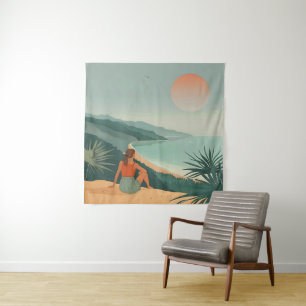Sonnenuntergangs-Einsamkeit – Minimalistischer Küs Wandteppich