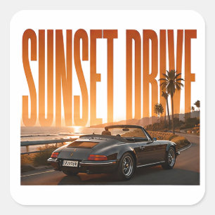 Sonnenuntergangs-Fahrt Luxus-Straßen-Trip-Grafik Quadratischer Aufkleber