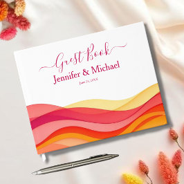 Sonnenuntergangs-Farben-Wellen Moderne Hochzeit Gästebuch