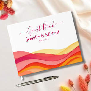 Sonnenuntergangs-Farben-Wellen Moderne Hochzeit Gästebuch