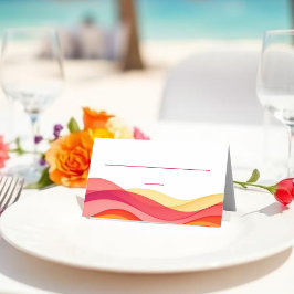 Sonnenuntergangs-Farbenwellen Moderne Hochzeit Platzkarte