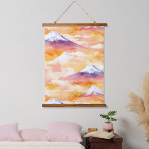 Sonnenuntergangs-Gipfel – Goldene Bergtraumlandsch Wandteppich Mit Holzrahmen