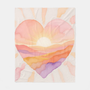 Sonnenuntergangs-Herz-Aquarell-Serenität Fleecedecke
