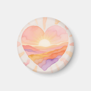 Sonnenuntergangs-Herz-Aquarell-Serenität Magnet