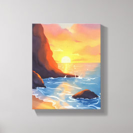 Sonnenuntergangs Küste | Strand Ozean Wellen Leinwanddruck