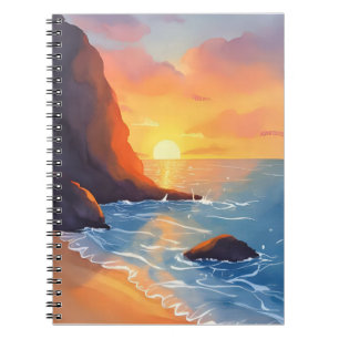 Sonnenuntergangs Küste   Strand Ozean Wellen Notizblock