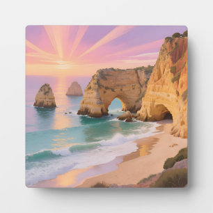 Sonnenuntergangs-Meereshöhlen-Paradies Fotoplatte
