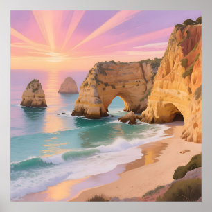 Sonnenuntergangs-Meereshöhlen-Paradies Poster