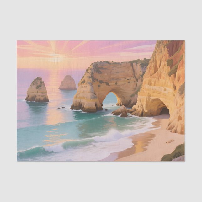 Sonnenuntergangs-Meereshöhlen-Paradies Seidenpapier (Vorderseite)