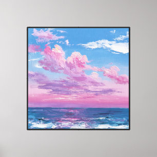 Sonnenuntergangs-Seelandschaft mit rosa und violet Leinwanddruck