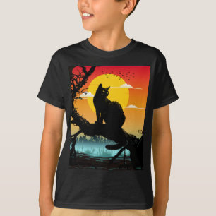 Sonnenuntergangs-Silhouette Katze und Baum T-Shirt