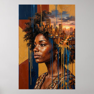 Sonnenuntergangs-Stadtbild Afrofuturismus Schwarze Poster