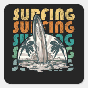 Sonnenuntergangs-Strand-Surfen, Oberfläche eines V Quadratischer Aufkleber