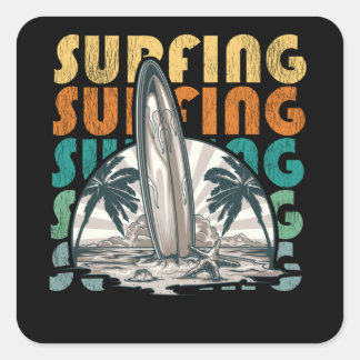 Sonnenuntergangs-Strand-Surfen, Oberfläche eines V Quadratischer Aufkleber