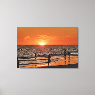 Sonnenuntergangs-Strand-Wandkunst Küsten-Ozean-Dek Leinwanddruck
