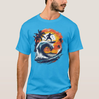 Sonnenuntergangs-Surf-Wellen-Grafik-T-Shirt T-Shirt