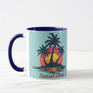 Sonnenuntergangs-Vibes Tropische Palmen Strand Kaf Tasse