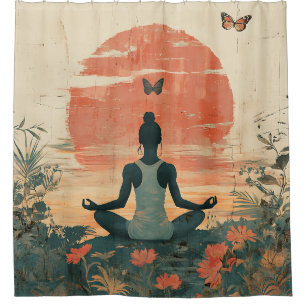 Sonnenuntergangs-Wiesen-Meditation mit Schmetterli Duschvorhang