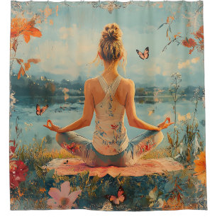 Sonnenuntergangs-Wiesen-Meditation mit Schmetterli Duschvorhang