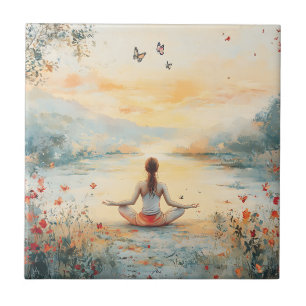 Sonnenuntergangs-Wiesen-Meditation mit Schmetterli Fliese