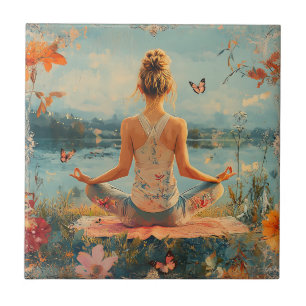 Sonnenuntergangs-Wiesen-Meditation mit Schmetterli Fliese